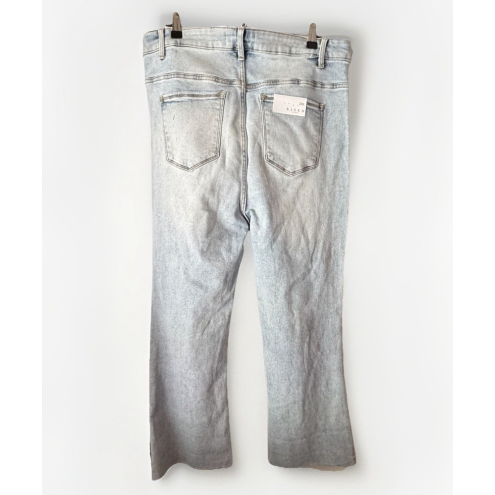 Risen Jeans Light Acid Wash Distressed Cropped Flare Jeans Size 2XL - Picture 2 of 6